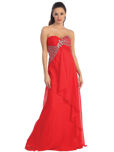D8660 Sweetheart Draped Wrap Evening Dress - Red, Front View Medium