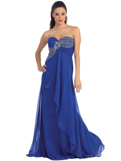 D8660 Sweetheart Draped Wrap Evening Dress - Royal Blue, Front View Medium