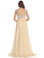 D8681 Jeweled Illusion Yoke Long Prom Dress - Champagne, Back View Thumbnail