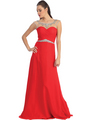 D8688 Illusion Yoke Evening Dress  - Red, Front View Thumbnail