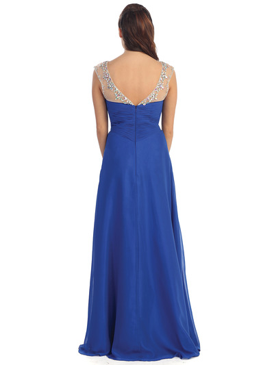 D8688 Illusion Yoke Evening Dress  - Royal Blue, Back View Medium