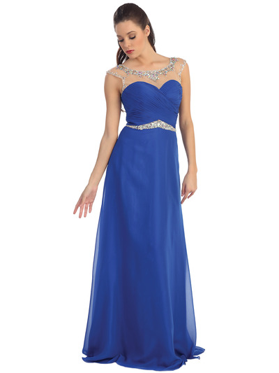 D8688 Illusion Yoke Evening Dress  - Royal Blue, Front View Medium