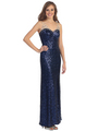 D8694 Embellished Shoulder Sequins Gown - Navy, Front View Thumbnail