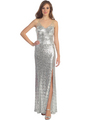 D8694 Embellished Shoulder Sequins Gown - Silver, Front View Thumbnail