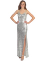 D8694 Embellished Shoulder Sequins Gown - Silver, Alt View Thumbnail