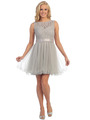 D8741 Lace Top Cocktail Dress with Satin Sash - White, Front View Thumbnail