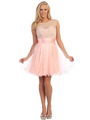 D8845 Sheer Illusion Embroidery Cocktail Dress - Blush, Front View Thumbnail
