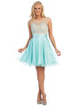 D8845 Sheer Illusion Embroidery Cocktail Dress - Mint, Front View Thumbnail