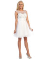 D8845 Sheer Illusion Embroidery Cocktail Dress - White, Front View Thumbnail