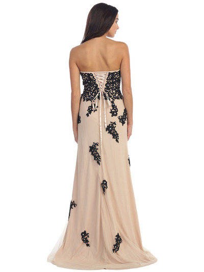 D8856 Strapless Sweetheart Embroidery Evening Dress - Black Nude, Back View Medium