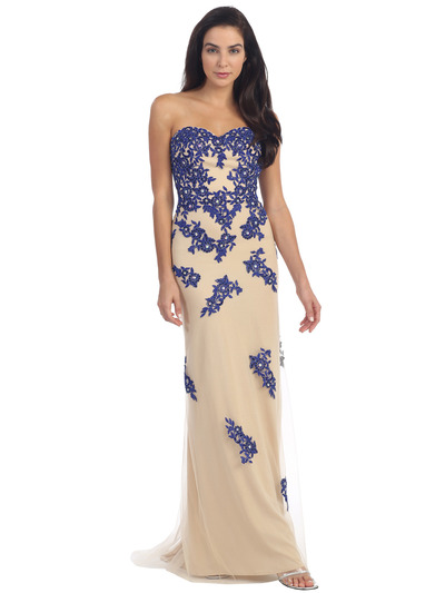 D8856 Strapless Sweetheart Embroidery Evening Dress - Royal Nude, Front View Medium