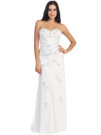 D8856 Strapless Sweetheart Embroidery Evening Dress - White White, Front View Medium