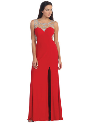 D8868 Embellished Illusion Sweetheart Formal Dress, Red