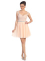 D8884 Lace Cap Sleeve A-line Cocktail Dress - Light Peach, Front View Thumbnail