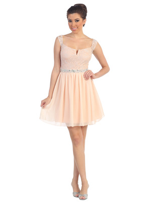 D8884 Lace Cap Sleeve A-line Cocktail Dress, Light Peach