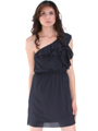 DN8080 One Shoulder Ruffle Cocktail Dress - Black, Front View Thumbnail