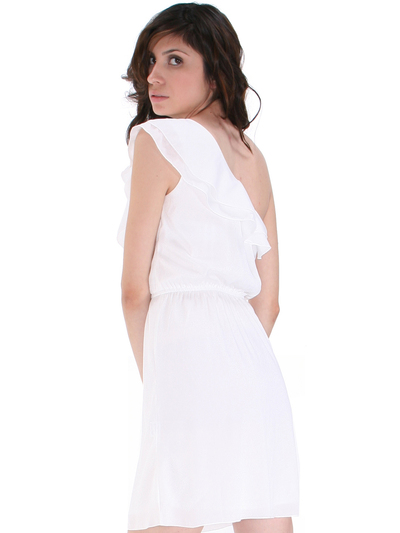 DN8080 One Shoulder Ruffle Cocktail Dress - Ivory, Back View Medium
