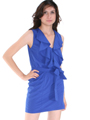 DN8133 Ruffle Neckline Day and Night Dress - Royal, Front View Thumbnail