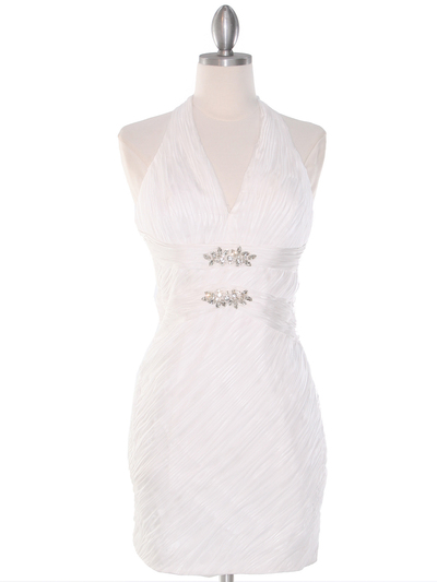 DPR1329 Ruched Halter Cocktail Dress - White, Front View Medium
