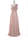 DPR1279 Rhinestone Braided Bodice Empire Waist Evening Dress - Beige, Front View Thumbnail