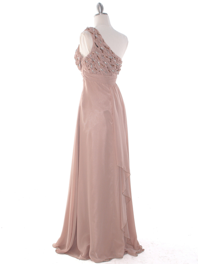 DPR1279 Rhinestone Braided Bodice Empire Waist Evening Dress - Beige, Back View Medium