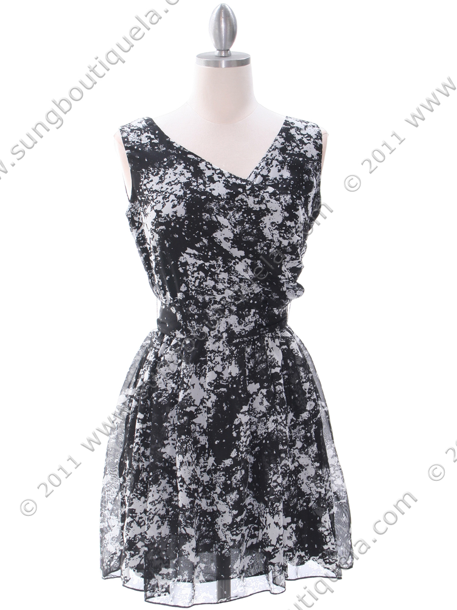 DR140 Black Chiffon Print Summer Dress - Front Image