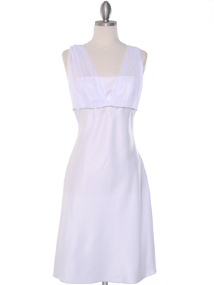 E1165 White Graduation Dress with Rhinestone Trim, White