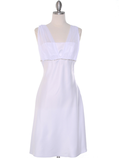 E1165 White Graduation Dress with Rhinestone Trim - White, Front View Medium