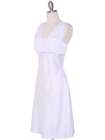 E1165 White Graduation Dress with Rhinestone Trim - White, Alt View Medium