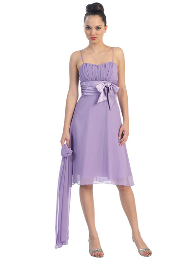 E1435 Satin Bow Cocktail Dress - Lilac, Front View Medium