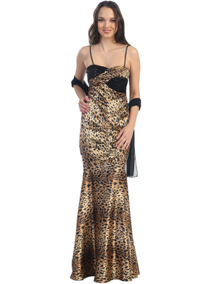 E1717 Animal Print Mermaid Style Evening Dress, Black Cheetah