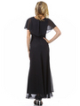 1735 Chiffon Evening Dress - Black, Back View Thumbnail