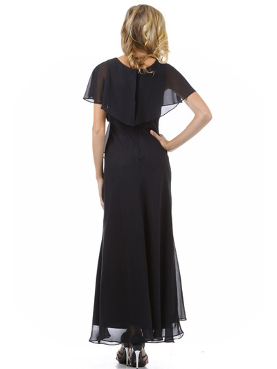 1735 Chiffon Evening Dress - Black, Back View Medium