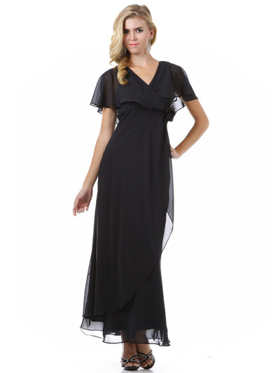 1735 Chiffon Evening Dress - Black, Front View Medium