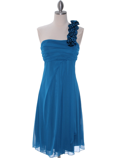 E1801 Teal One Shoulder Homecoming Dress - Teal, Front View Medium