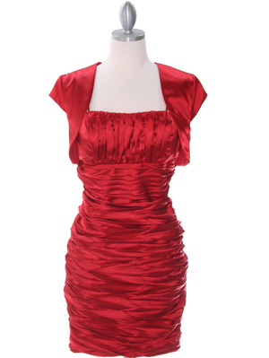 E1808 Red Cocktail Dress with Bolero, Red