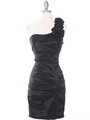E1893 One Shoulder Rosette Cocktail Dress. - Black, Front View Thumbnail