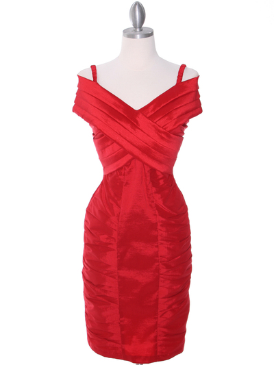 E1895 Red Cocktail Dress - Red, Front View Medium