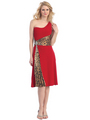 E1899 One Shoulder Animal Print Tea-Length Cocktail Dress - Red Cheetah, Front View Thumbnail