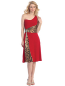 E1899 One Shoulder Animal Print Tea-Length Cocktail Dress, Red Cheetah