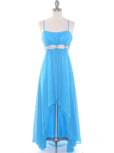 E1913 High Low Chiffon Cocktail Dress - Turquoise, Front View Medium
