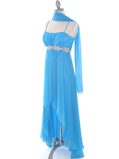 E1913 High Low Chiffon Cocktail Dress - Turquoise, Alt View Medium