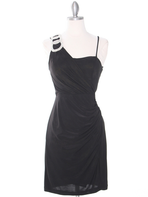 E1944 One Shoulder Asymmetrical Cocktail Dress, Black