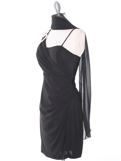 E1944 One Shoulder Asymmetrical Cocktail Dress - Black, Alt View Medium