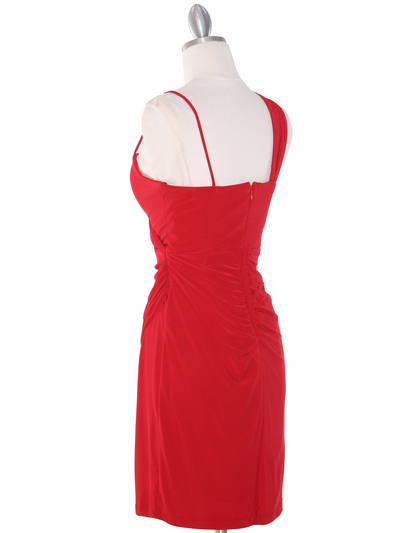 E1944 One Shoulder Asymmetrical Cocktail Dress - Red, Back View Medium