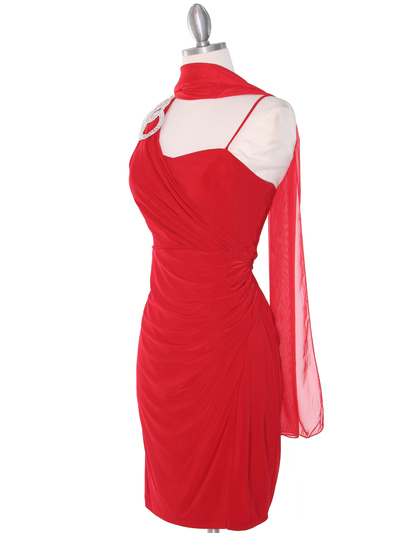 E1944 One Shoulder Asymmetrical Cocktail Dress - Red, Alt View Medium