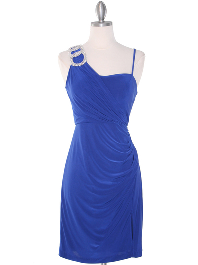 E1944 One Shoulder Asymmetrical Cocktail Dress - Royal Blue, Front View Medium