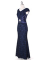 E2003 Lace and Satin Cap Sleeve Evening Dress - Navy, Alt View Thumbnail