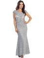 E2003 Lace and Satin Cap Sleeve Evening Dress - Silver, Front View Thumbnail