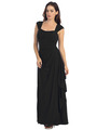 E2014 Pleated Bust Warp Skip Knitted Evening Dress - Black, Front View Thumbnail